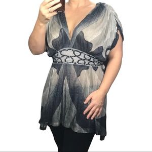 Free people kimono top, grey with beading at waist. Size small